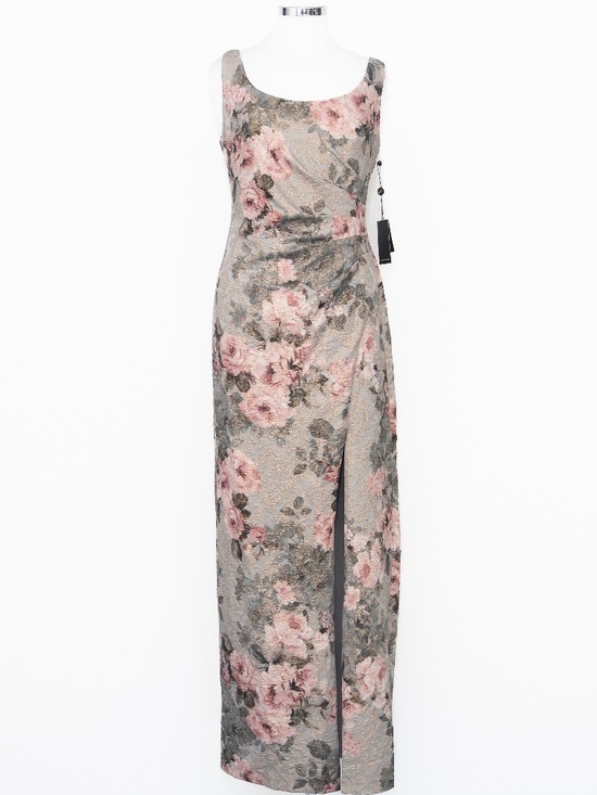 Adrianna Papell - Metallic Floral-Print Column Gown - Picture 2 of 13